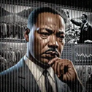 Martin Luther King Jr ponders perplexed at the data showing Blacks are enslaved under California law