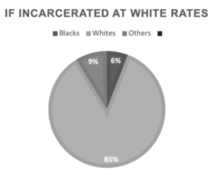 This pie chart shows if we imprisoned Blacks at the White rate, the result would be almost none in prison.