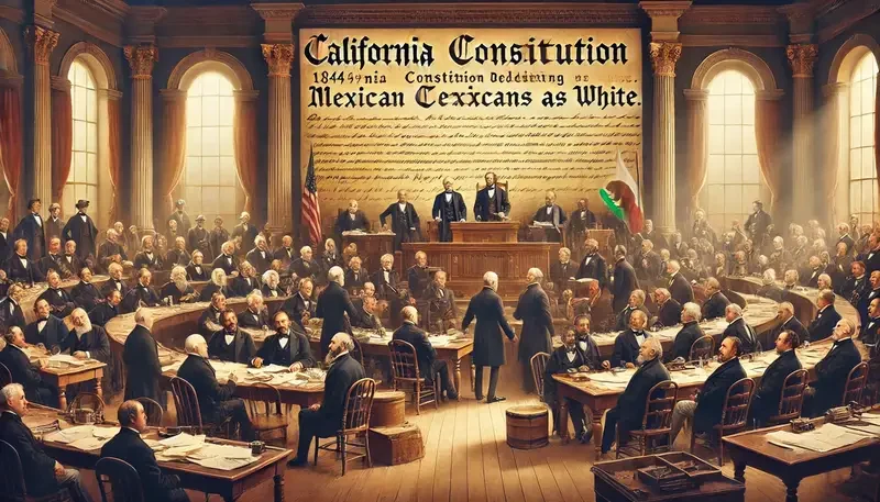 Scene from the 1849 California Constitutional convention showing our state originally believed Hispanics were Whites